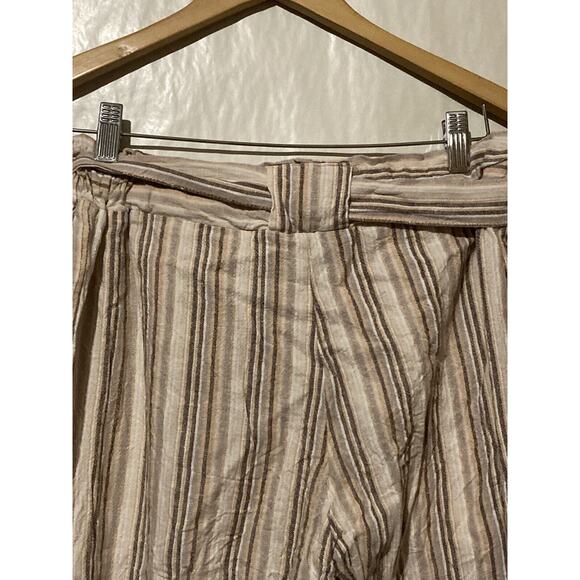 Indigo Rein Linen Blend Cropped Beach Pants Womens L Large Beige Striped - Picture 4 of 5